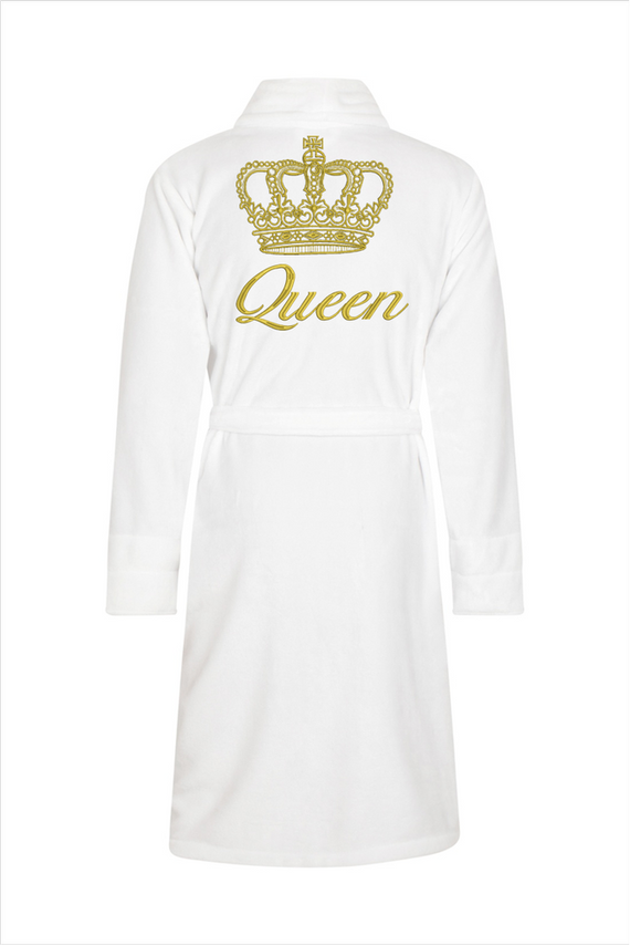 Queen + Korona Szlafrok damski polarowy ByShelly - biały/złoty