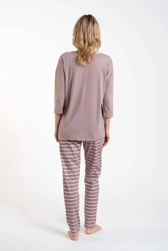 Betty Piżama Damska 3/4 rękaw, długie spodnie Italian Fashion - cappuccino/druk cappuccino