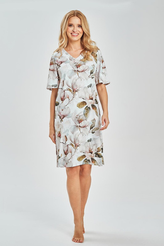3534 Afrodyta Koszula nocna damska– 100% bawełna, dekolt V, roślinny print
