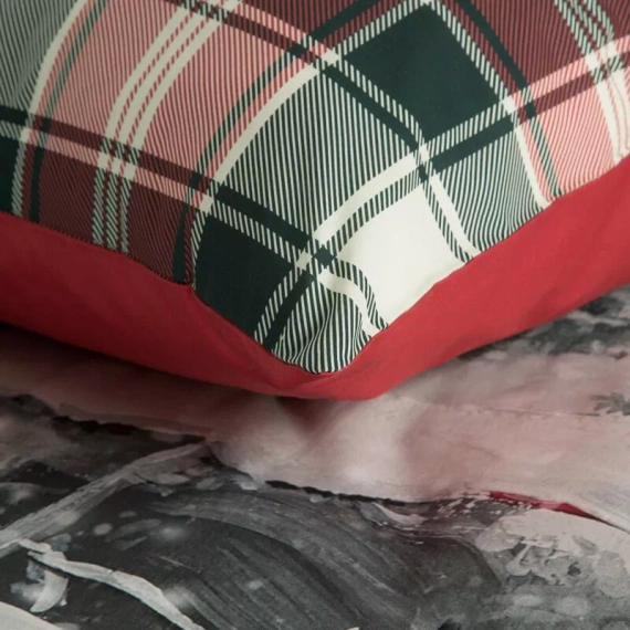 Vinti Pościel świąteczna Eurofirany – czerwona kratka z motywem samochodu, 100% bawełna