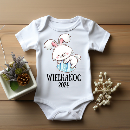 "Wielkanoc z króliczkiem dla chłopca" Moocha body krótki rękaw biały