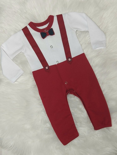 Smoking Bambarillo Frak pajacyk bez stópek biało-bordowy