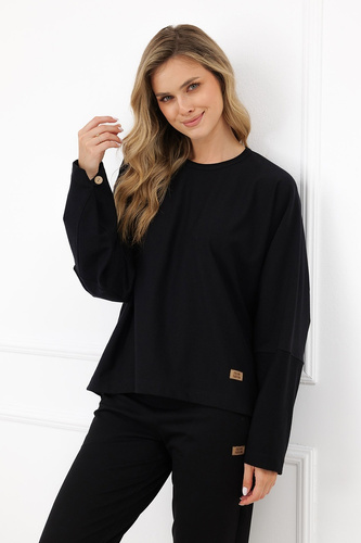 Bluza damska Italian Fashion Manta oversize długi rękaw z guzikami basic- czarna