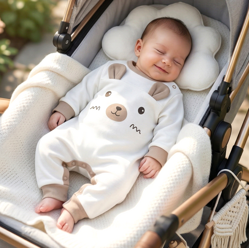 ABN-5509 Sky Journey Pajac niemowlęcy bez stópek Nini | Bawełna organiczna, zapięcie na napy