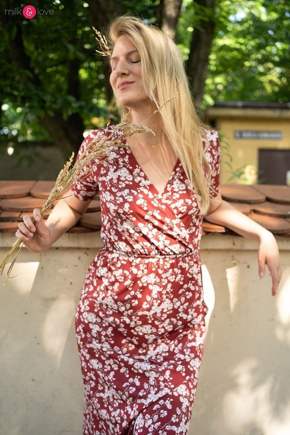 Sukienka do karmienia Two Ways LONG krótki rękaw Milk&Love miętowa w magnolie i ptaki