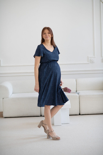 Lovely Dress Midi Milk&Love sukienka ciążowa i do karmienia granatowa w groszki