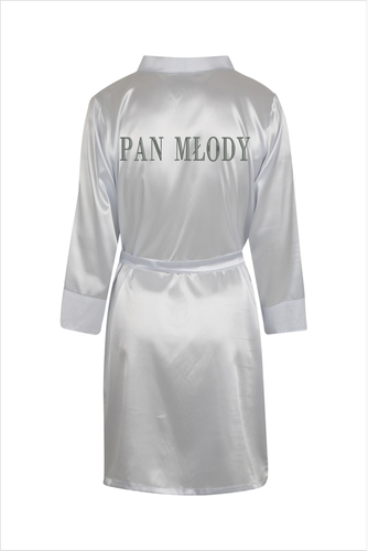 Pan Młody Szlafrok męski satynowy ByShelly - biały/srebrny