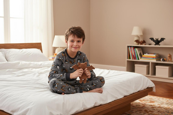 Piżama chłopięca Cornette Bat 2 264/182, 263/182 szara– bawełna, długi rękaw, wzór w nietoperze