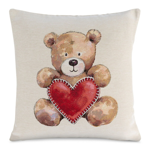 Chp 6028 Poszewka świąteczna gobelinowa Miś serduszko Eurofirany beżowy 