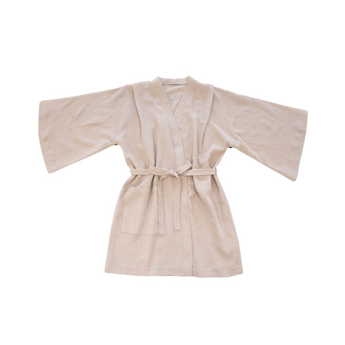 Beżowe Kimono muślinowe szlafrok Makaszka | 100% bawełna, lekki i przewiewny