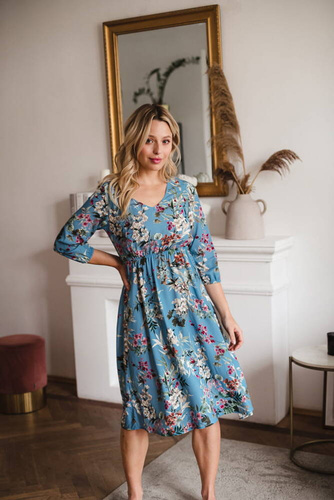 Lovely Dress Midi Milk&Love sukienka ciążowa i do karmienia błękitna w kwiaty