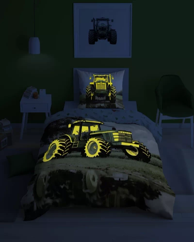 5409 A Zielony traktor Pościel bawełniana świecąca w ciemności Detexpol