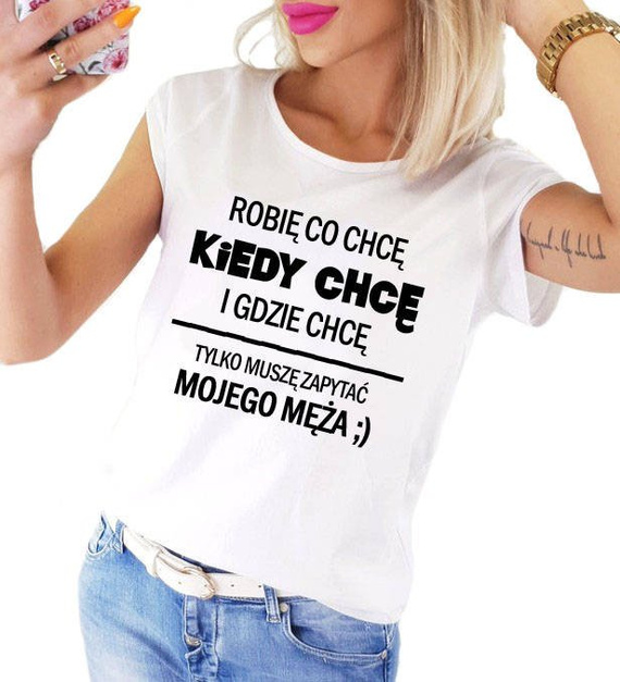"Muszę zapytać męża" Moocha koszulka damska czarny