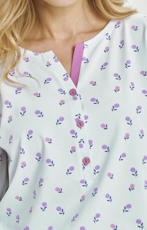 3446 Yolanda Piżama damska Taro błękitna – koszulka wiskozowa 7/8, bawełniane spodnie