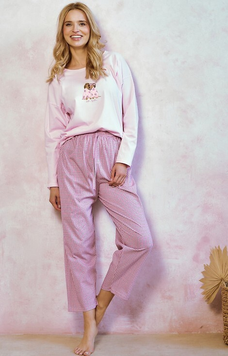 3434 Elisa Piżama damska Taro – 100% bawełna, długi rękaw, nadruk pieski