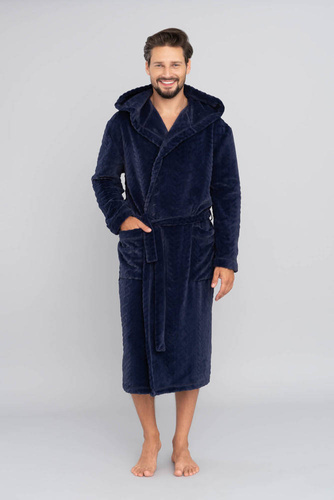 Zygmunt Szlafrok męski z kapturem Italian Fashion- granatowy 