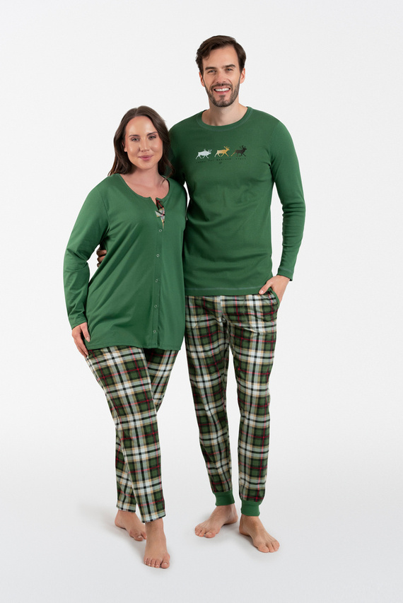 Asama Rozpinana Piżama Damska długi rękaw, długie spodnie Italian Fashion zielony/druk