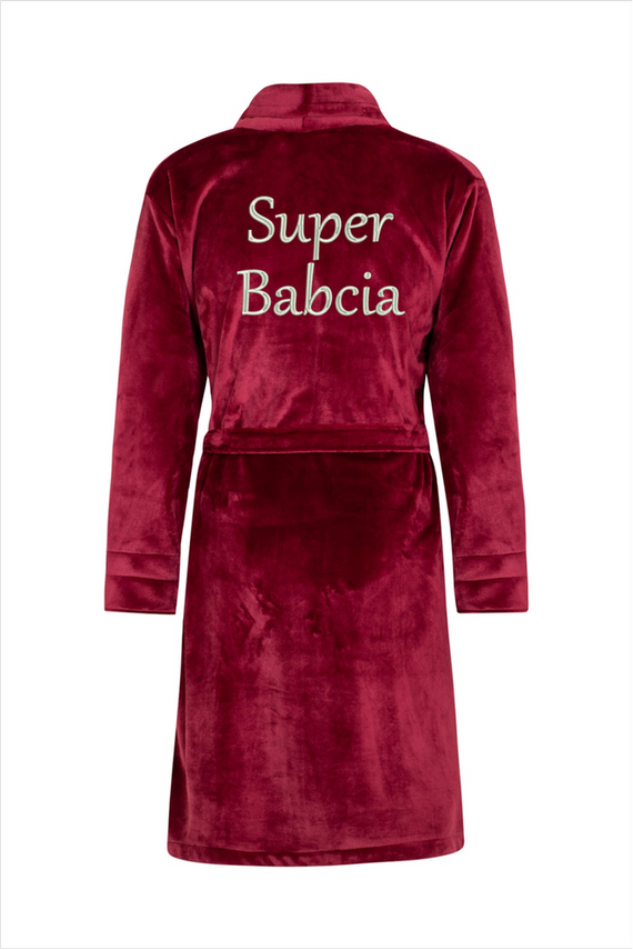 Super Babcia Szlafrok damski polarowy ByShelly - bordowy/srebrny