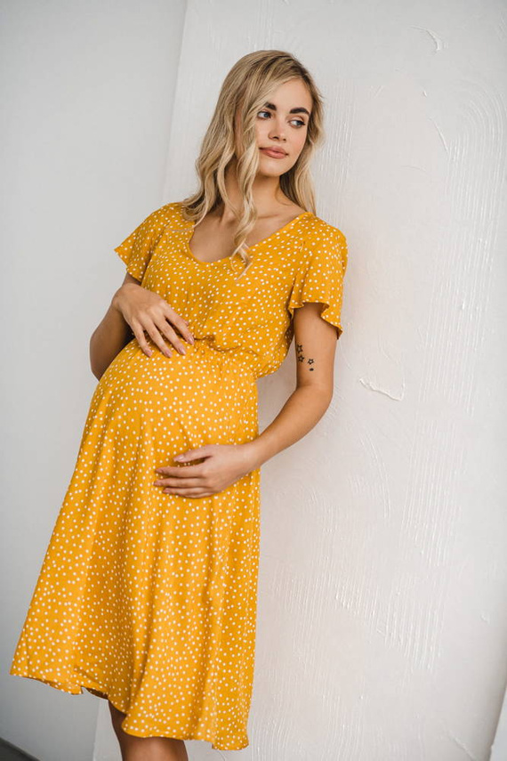 Lovely Dress Midi Milk&Love sukienka ciążowa i do karmienia musztardowy w groszki