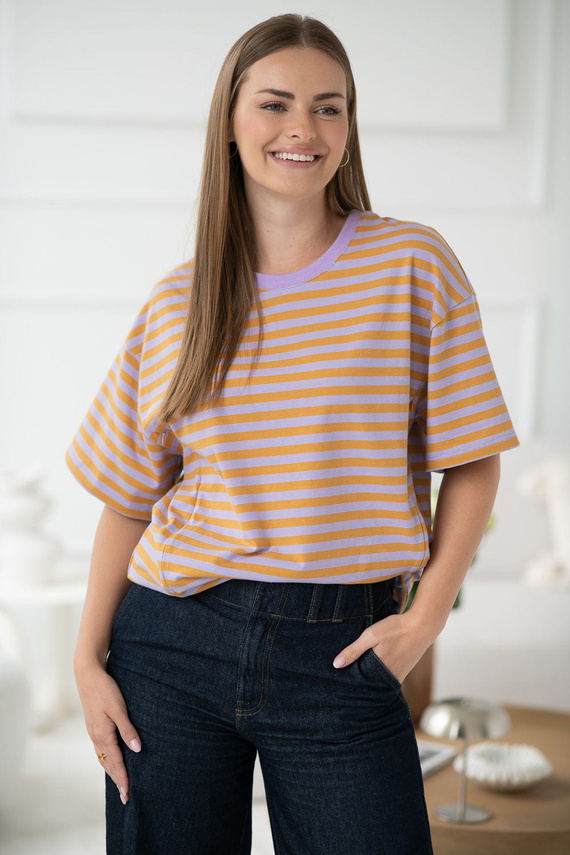 Mamahood T-shirt ciążowy i do karmienia Milk&Love miodowo-liliowe paski– wygodny i stylowy