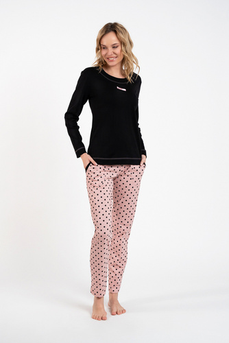 Bonilla Piżama Damska długi rękaw, długie spodnie Italian Fashion czarny/druk