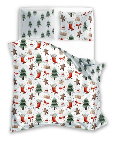 Scandic 078 Pościel świąteczna Scandic Faro biała z choinkami, pierniczkami– dwustronna bawełna 100%, zamek