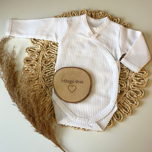 BD082 Prążek Mamatti Body z długim rękawem - biały