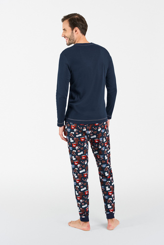 Rojas Piżama Męska długi rękaw, długie spodnie Italian Fashion - granat/druk