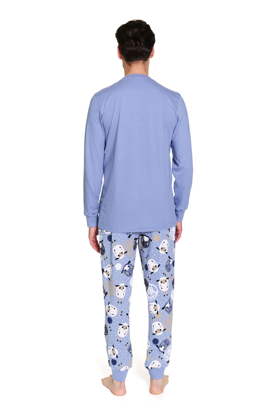 7347 Piżama męska Doctor Nap – 100% bawełna, niebieska z nadrukiem - sheep