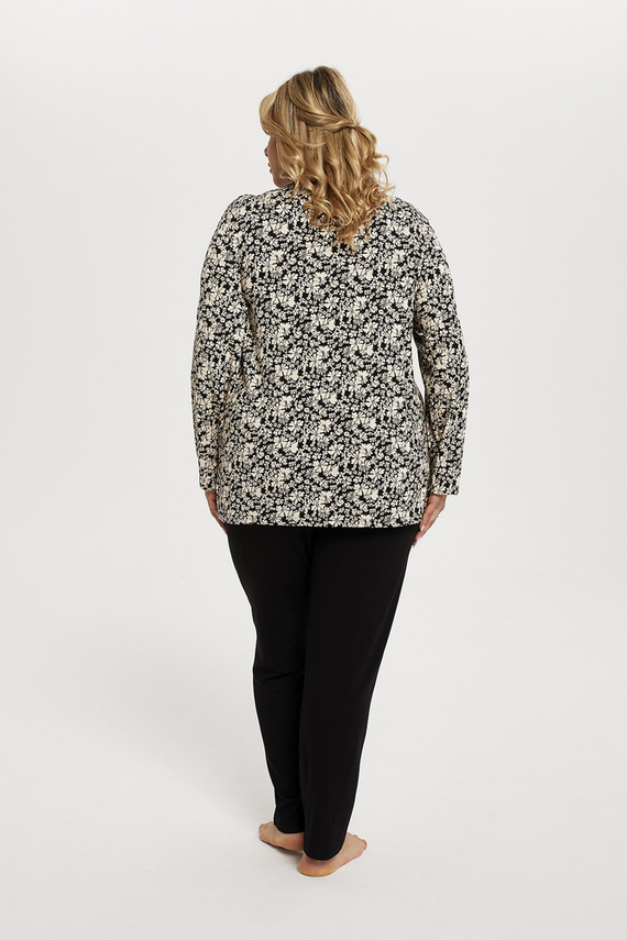 Abisynia Piżama Damska długi rękaw, długie spodnie Italian Fashion - druk/czarny