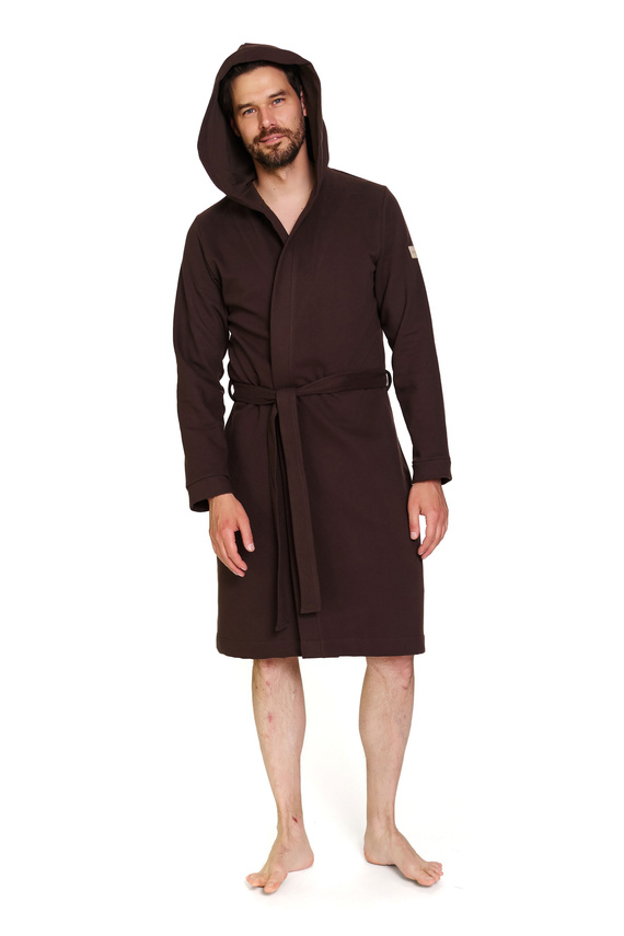 Doctor Nap 7332 – Męski szlafrok bawełniany z kapturem | 100% bawełna, polska produkcja - brownie