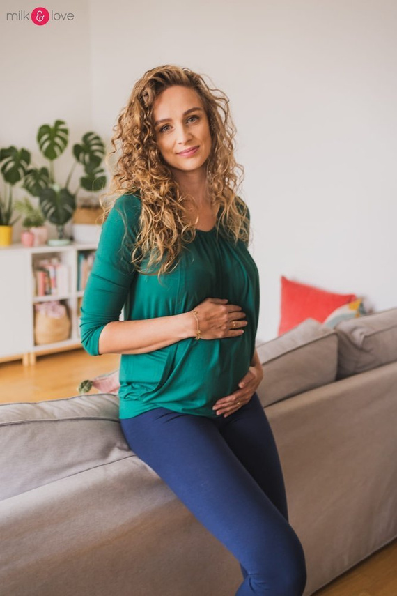 Kangaroo Milk&Love bluzka ciążowa i do karmienia z rękawem 7/8 butelkowa zieleń