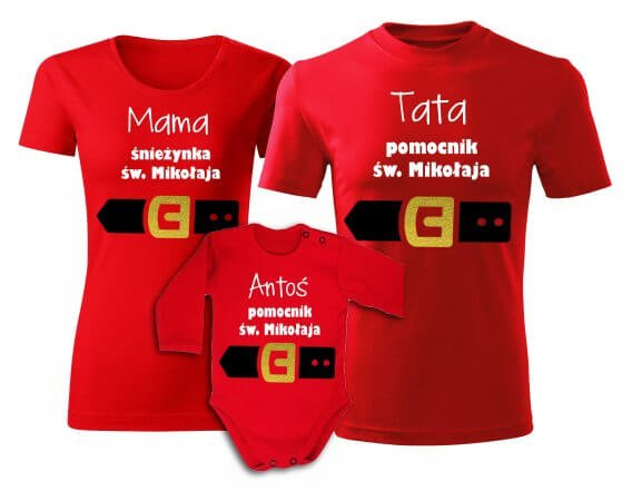 "MAMA TATA DZIECKO Pomocnicy Mikołaja" Moocha zestaw koszulek świątecznych 