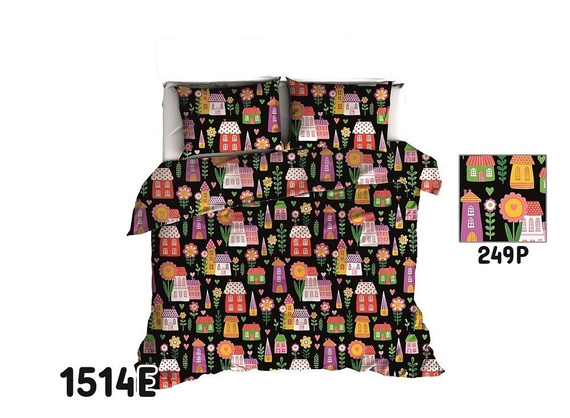 Pościel bawełniana 1412E kwiatki sowy miętowy