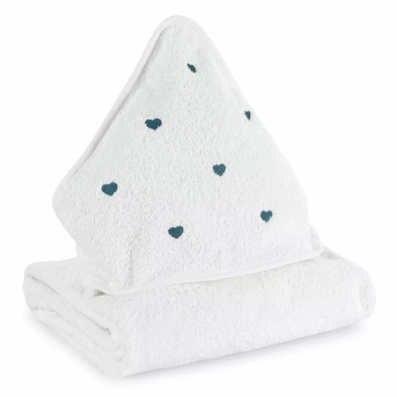 Baby 58 Serca niemowlęce okrycie kąpielowe Eurofirany biały/niebieski