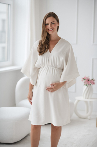 Mama Zen Sukienka ciążowa i do karmienia Milk&Love śmietankowa – kimono z zamkami, modalowa