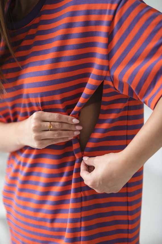 Mamahood T-shirt ciążowy i do karmienia Milk&Love fioletowo-pomarańczowe– wygodny i stylowy