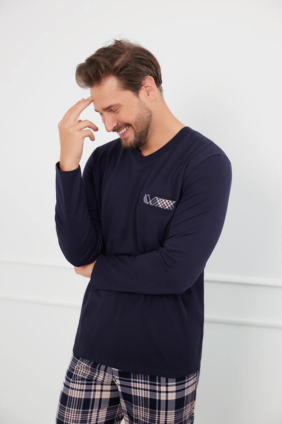 Edwin Piżama Męska długi rękaw, długie spodnie Italian Fashion - granatowy/druk