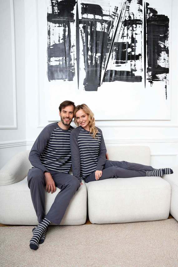 Lars Piżama Męska długi rękaw, długie spodnie Italian Fashion - druk grafitowy/grafitowy