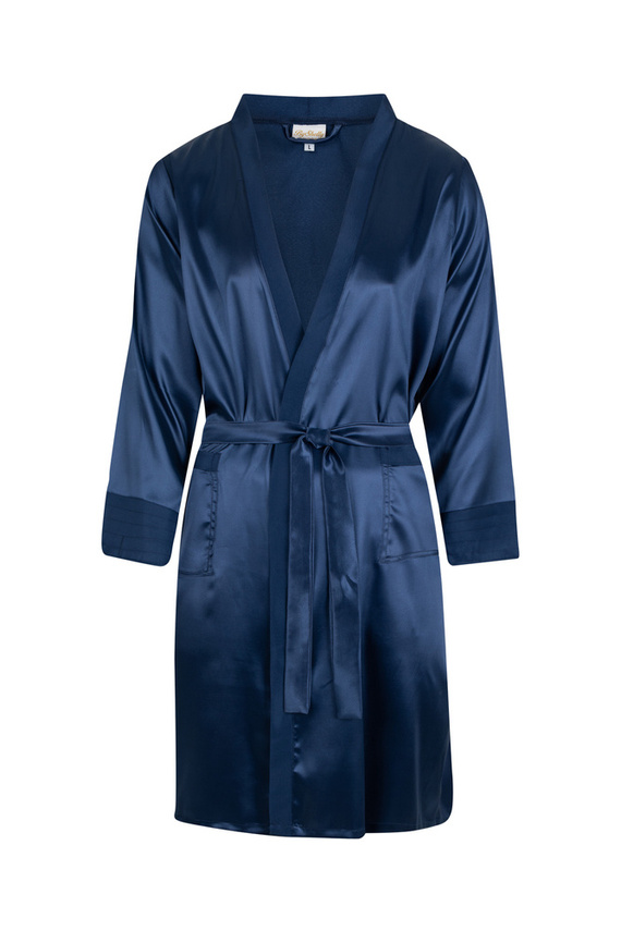 Ares Szlafrok męski satynowy ByShelly - granatowy