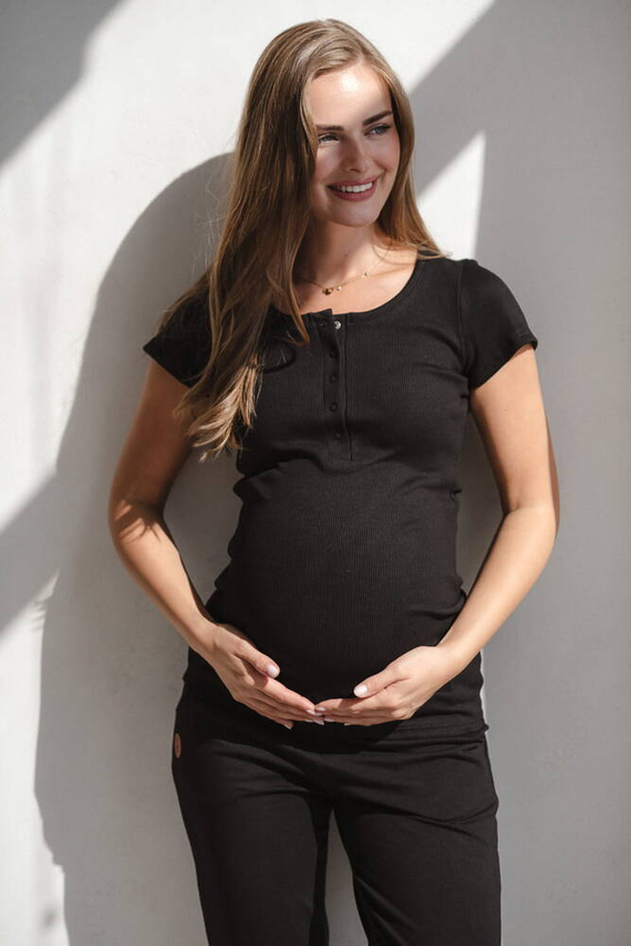 Tummy Bluzka ciążowa i do karmienia z krótkim rękawem Milk&Love czarny