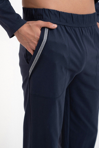 Zbyszek Piżama Męska długi rękaw, długie spodnie talian Fashion - granatowy