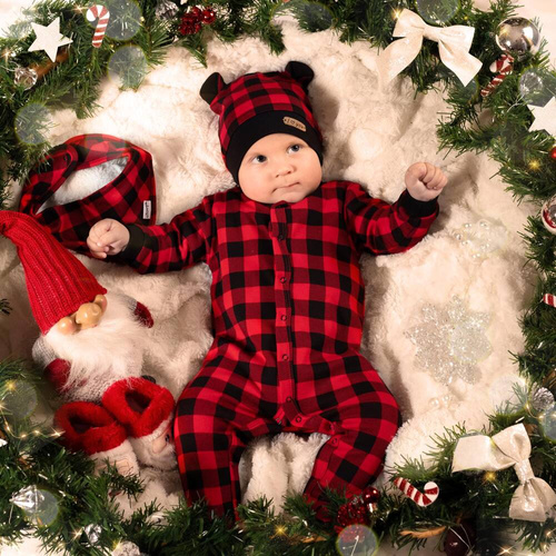 Pajacyk niemowlęcy 163517 "Magia Świąt" Nicol - kratka: czarny, czerwony