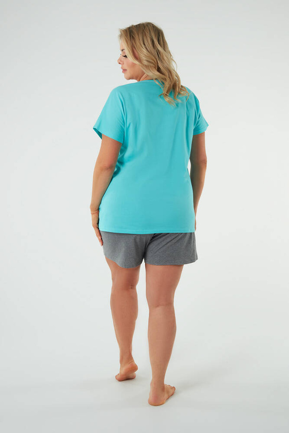 Selfie Piżama Damska krótki rękaw, spodenki Italian Fashion - turkus/melanż