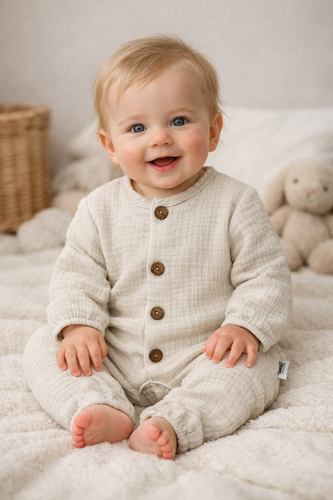 "Just Muslin Blue" Makoma Pajac muślinowy