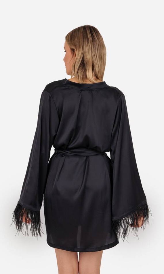 Marie Szlafrok damski satynowy ByShelly - czarny