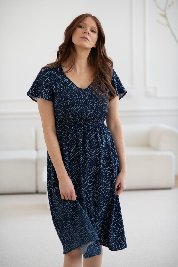 Lovely Dress Midi Milk&Love sukienka ciążowa i do karmienia granatowa w groszki