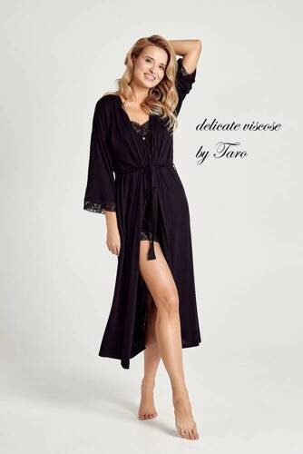 3099 Mercy Szlafrok damski wiązany w pasie  Taro -czarny