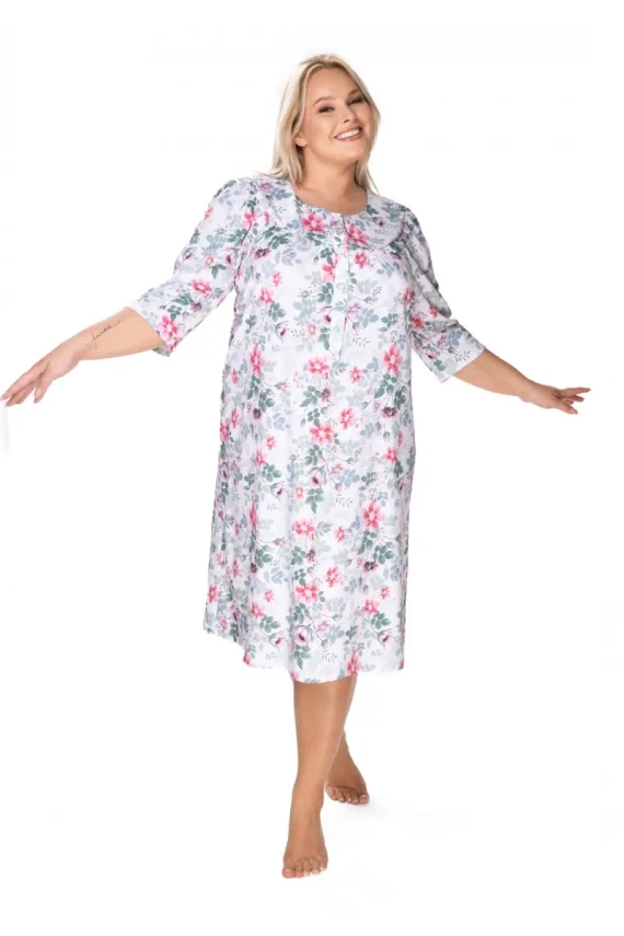 86410 Adelajda koszula nocna z rozpinanym dekoltem Mewa kwiaty