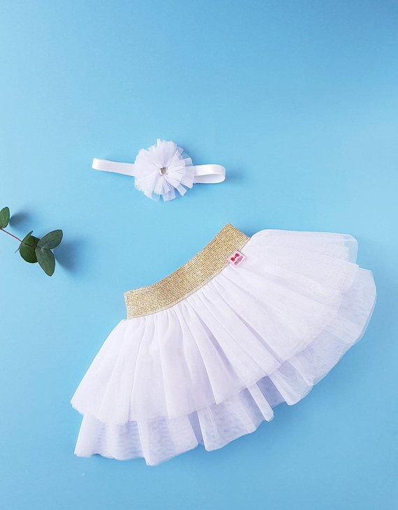 1826T Santa Spódniczka z tiulu ze złotą gumką Marija - biały